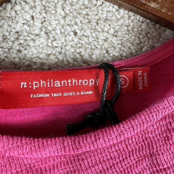 N Philanthropy Irene Bodysuit NWT Small Pink Ribbed Cutout Short Sleeve Crew - Picture 10 of 12